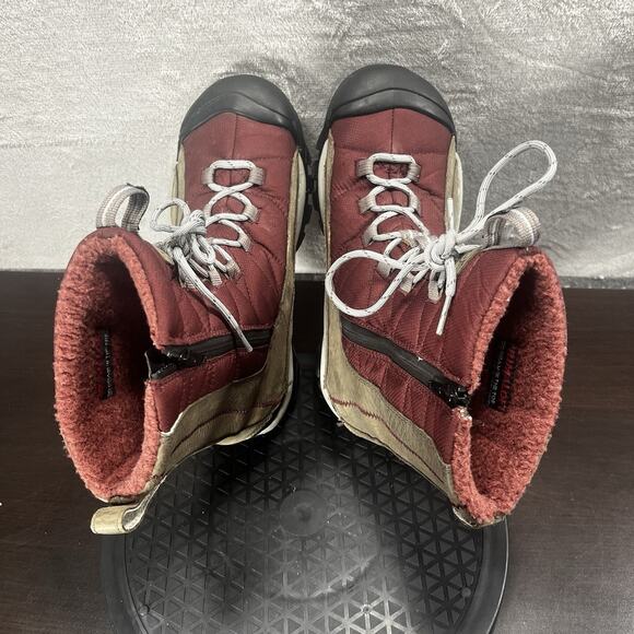 Keen Womens Sz 9 Vail Tan Leather Red Insulated Waterproof Lace-Up Zip Boots - Picture 4 of 12